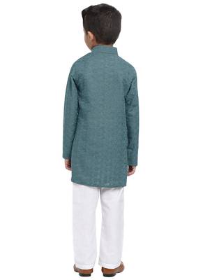 Chikankari Cotton Kurta Pajama Set Full Sleeve  Grey 4