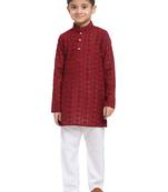 Chikankari Cotton Kurta Pajama Set Full Sleeve  Maroon