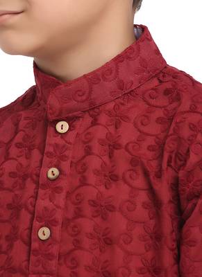 Chikankari Cotton Kurta Pajama Set Full Sleeve  Maroon 3