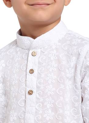 Chikankari Cotton Kurta Pajama Set Full Sleeve  White 4