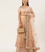 Divaastha Peach-Coloured Embroidered Sequinned Tie and Dye Semi-Stitched Lehenga & With Unstitched Blouse