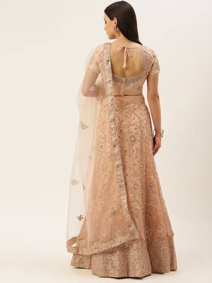 Divaastha Peach-Coloured Embroidered Sequinned Tie and Dye Semi-Stitched Lehenga & With Unstitched Blouse 2