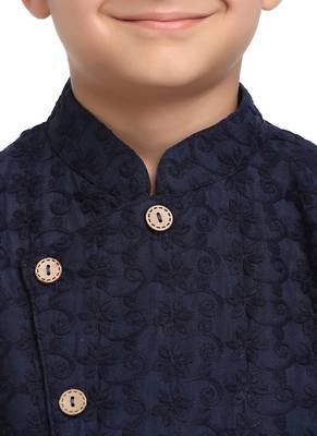 Designer Chikankari Cotton Kurta Pajama Set Full Sleeve  Navy Blue 4