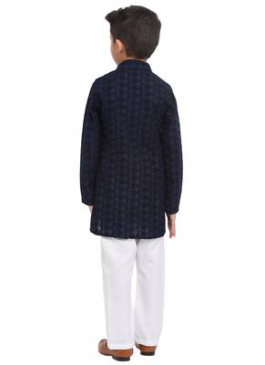Designer Chikankari Cotton Kurta Pajama Set Full Sleeve  Navy Blue 5