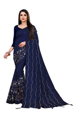 blue poly silk embroidered saree with blouse 1