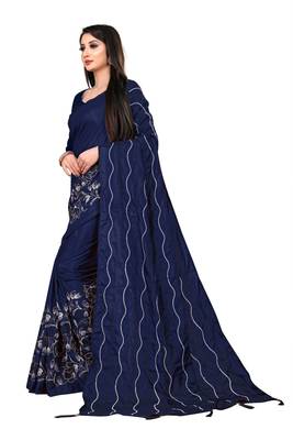blue poly silk embroidered saree with blouse 2