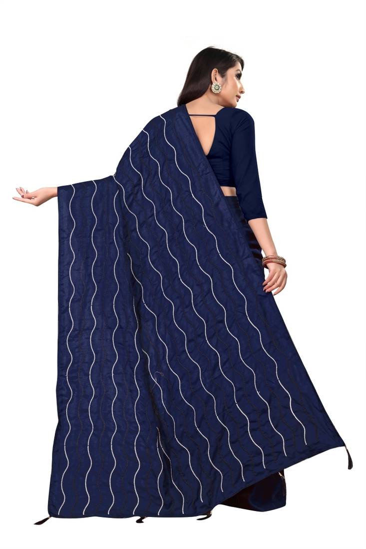 blue poly silk embroidered saree with blouse