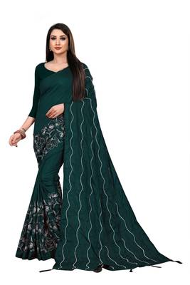 green poly silk embroidered saree with blouse 1