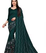 green poly silk embroidered saree with blouse