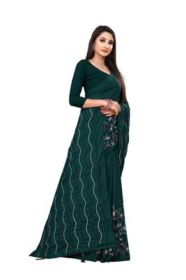 green poly silk embroidered saree with blouse 2