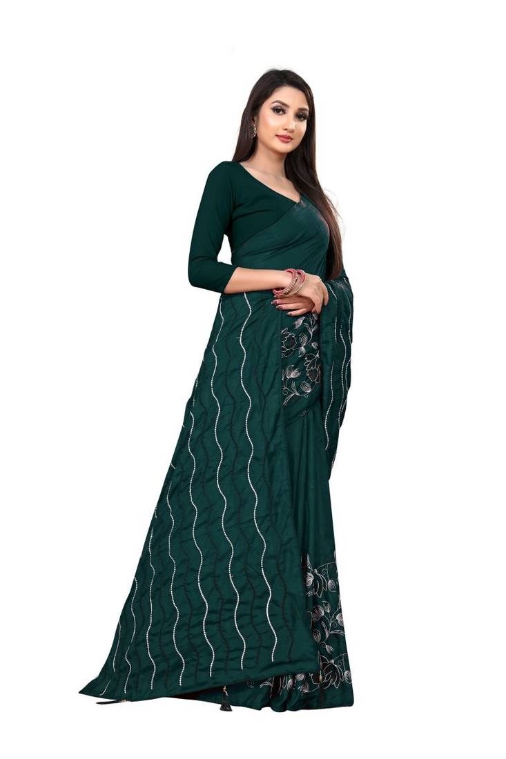 green poly silk embroidered saree with blouse