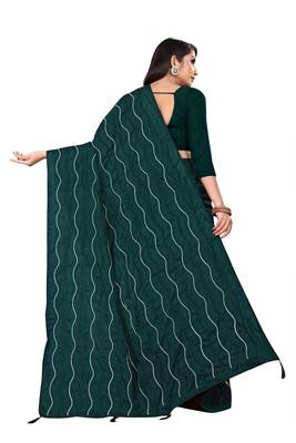green poly silk embroidered saree with blouse 3
