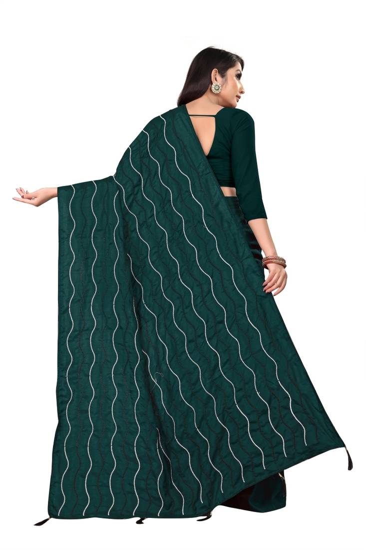 green poly silk embroidered saree with blouse