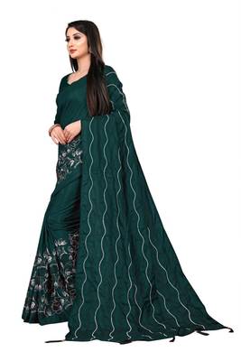 green poly silk embroidered saree with blouse 4