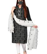 Kimisha Women's Black Cotton Slub Unstitched Dress Material With Mask