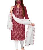 Kimisha Women's Maroon Cotton Slub Unstitched Dress Material With Mask