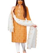 Mustard Cotton Slub Unstitched Dress Material With Mask