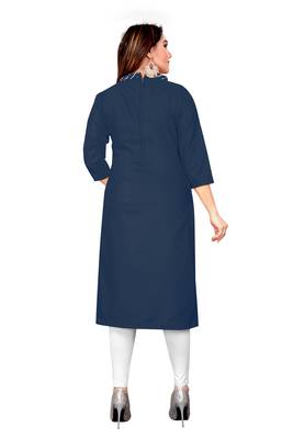 Kimisha Women's Navy Blue Cotton Slub Unstitched Dress Material With Mask 2