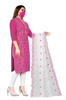 Kimisha Women's Pink Cotton Slub Unstitched Dress Material With Mask 3