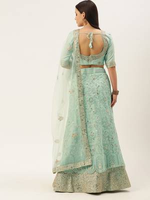 Divaastha Turquoise Blue Embroidered Sequinned Tie and Dye Semi-Stitched Lehenga With Unstitched Blouse 2