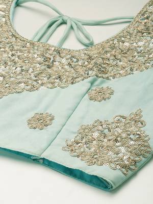 Divaastha Turquoise Blue Embroidered Sequinned Tie and Dye Semi-Stitched Lehenga With Unstitched Blouse 3