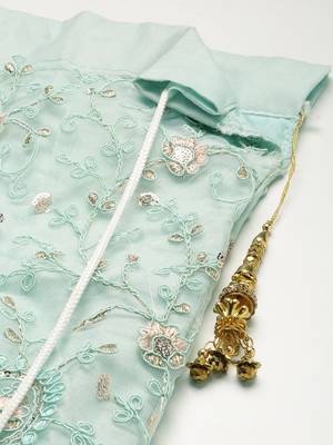 Divaastha Turquoise Blue Embroidered Sequinned Tie and Dye Semi-Stitched Lehenga With Unstitched Blouse 5