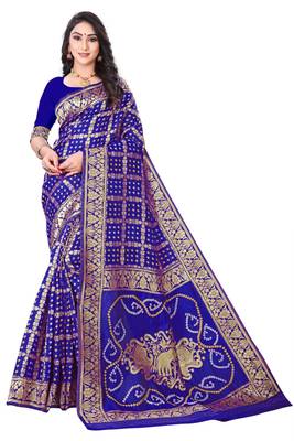 blue polyester embroidered saree with blouse 1