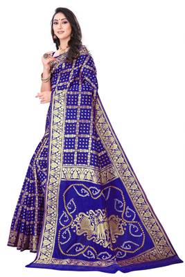 blue polyester embroidered saree with blouse 2