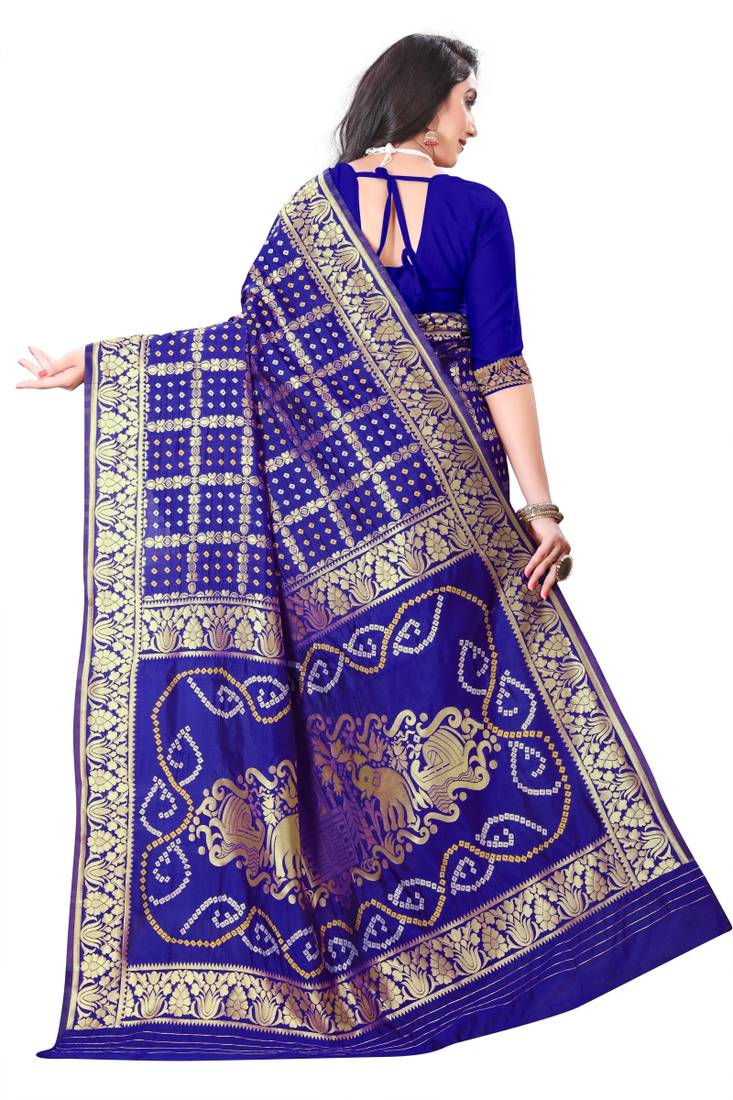 blue polyester embroidered saree with blouse
