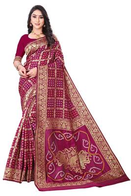 maroon polyester embroidered saree with blouse 1