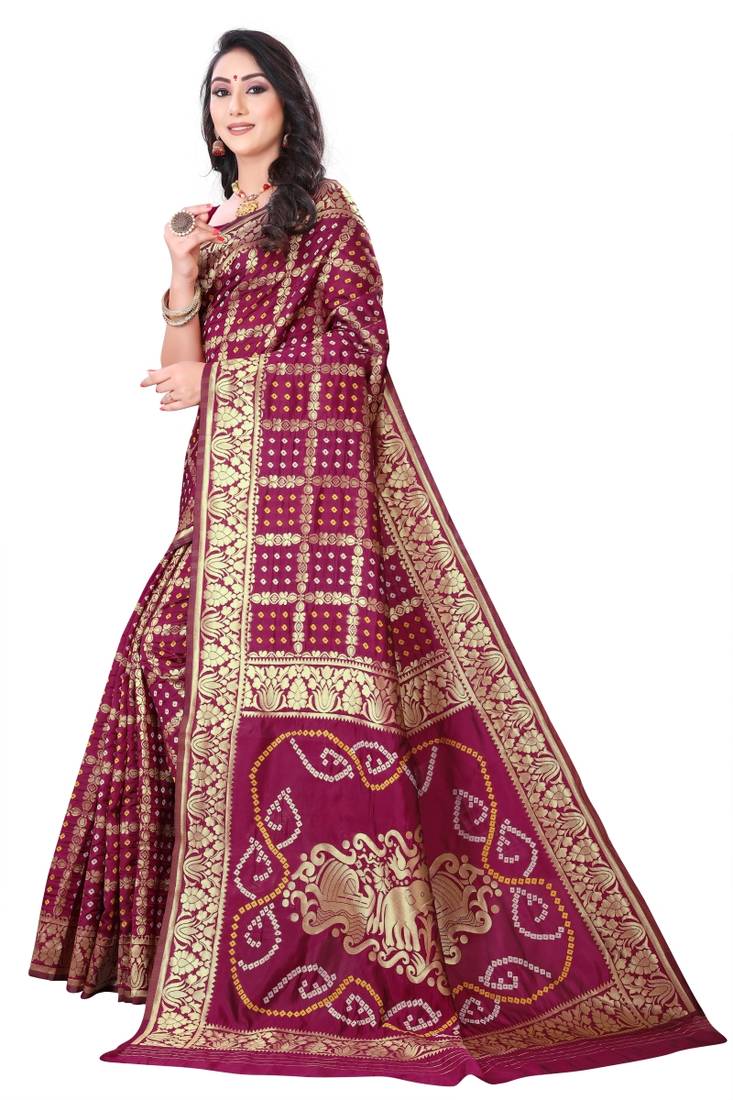 maroon polyester embroidered saree with blouse