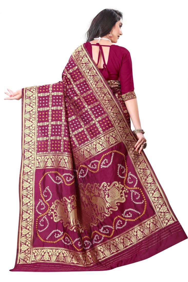 maroon polyester embroidered saree with blouse