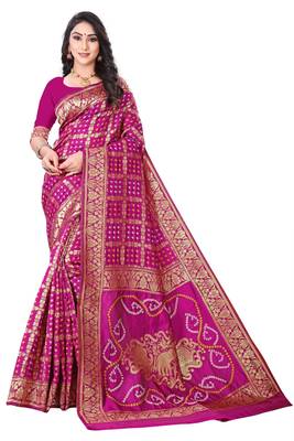 pink polyester embroidered saree with blouse 1