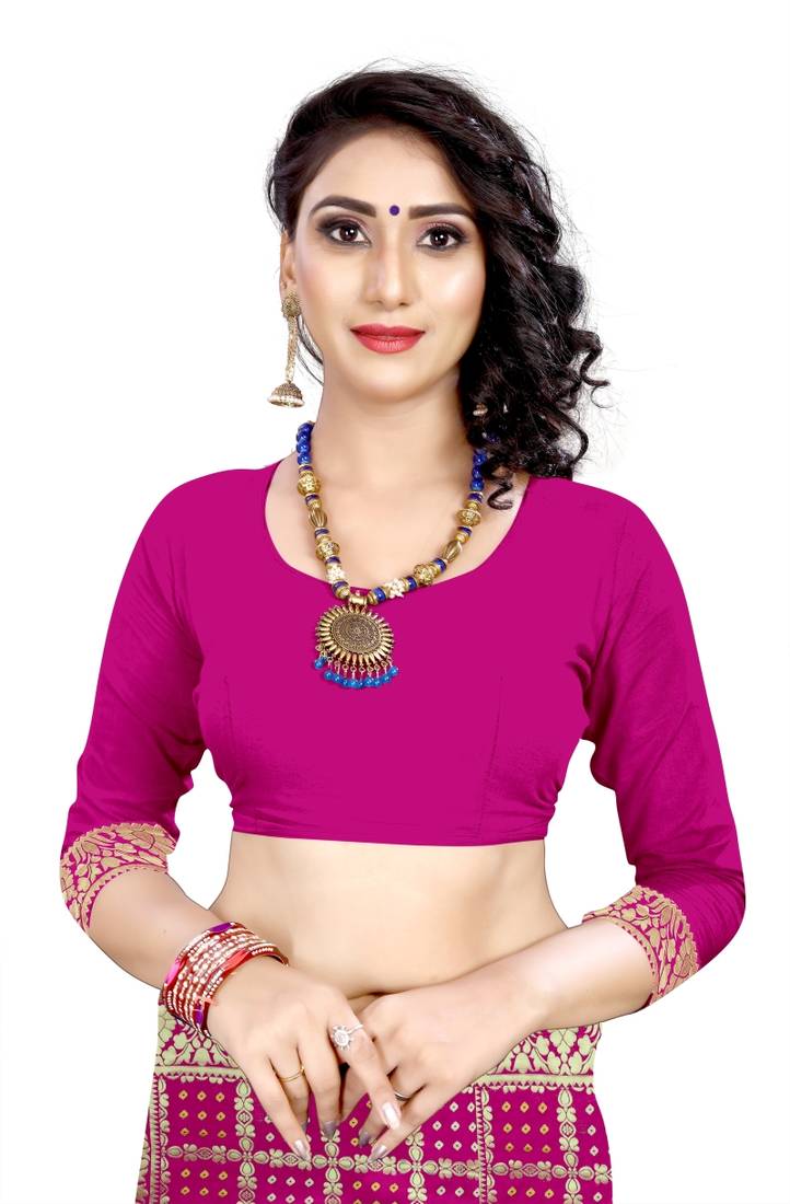 pink polyester embroidered saree with blouse