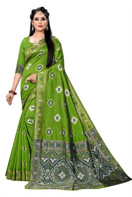 green polyester embroidered saree with blouse 1