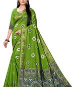 green polyester embroidered saree with blouse