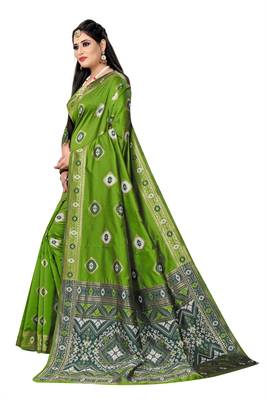 green polyester embroidered saree with blouse 2