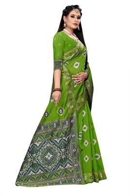 green polyester embroidered saree with blouse 3
