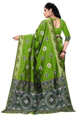 green polyester embroidered saree with blouse 4