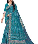 blue cotton embroidered saree with blouse