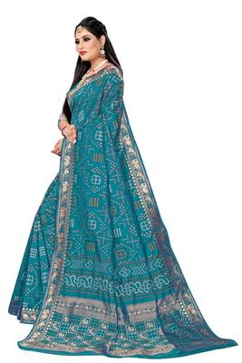 blue cotton embroidered saree with blouse 2