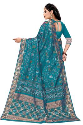 blue cotton embroidered saree with blouse 4