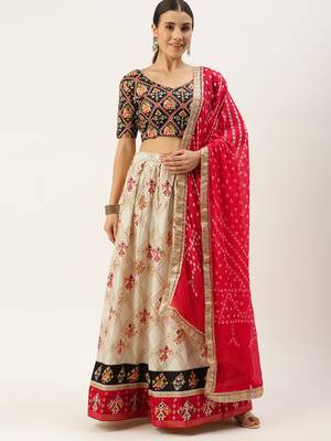 Multicoloured Printed Semi-Stitched Lehenga & Unstitched Blouse With Dupatta 1