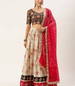 Multicoloured Printed Semi-Stitched Lehenga & Unstitched Blouse With Dupatta