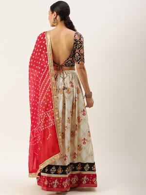 Multicoloured Printed Semi-Stitched Lehenga & Unstitched Blouse With Dupatta 3