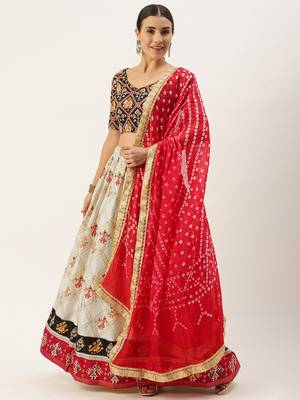 Multicoloured Printed Semi-Stitched Lehenga & Unstitched Blouse With Dupatta 5