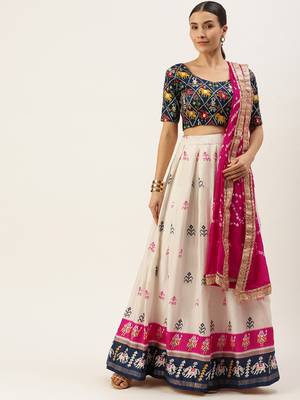 Multicoloured Printed Semi-Stitched Lehenga & Unstitched Blouse With Dupatta 1