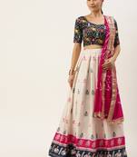 Multicoloured Printed Semi-Stitched Lehenga & Unstitched Blouse With Dupatta