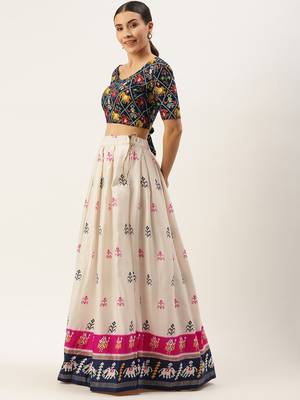 Multicoloured Printed Semi-Stitched Lehenga & Unstitched Blouse With Dupatta 2