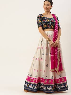 Multicoloured Printed Semi-Stitched Lehenga & Unstitched Blouse With Dupatta 3
